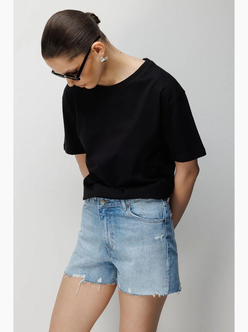 T-shirt oversize a costine con girocollo mixray Nero - Kiabi