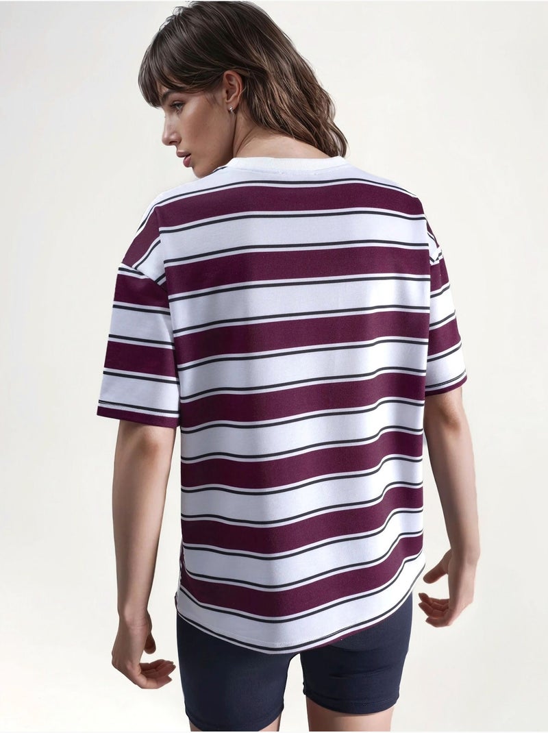 T-shirt oversize a righe con girocollo hiccup Rosso bordeaux - Kiabi
