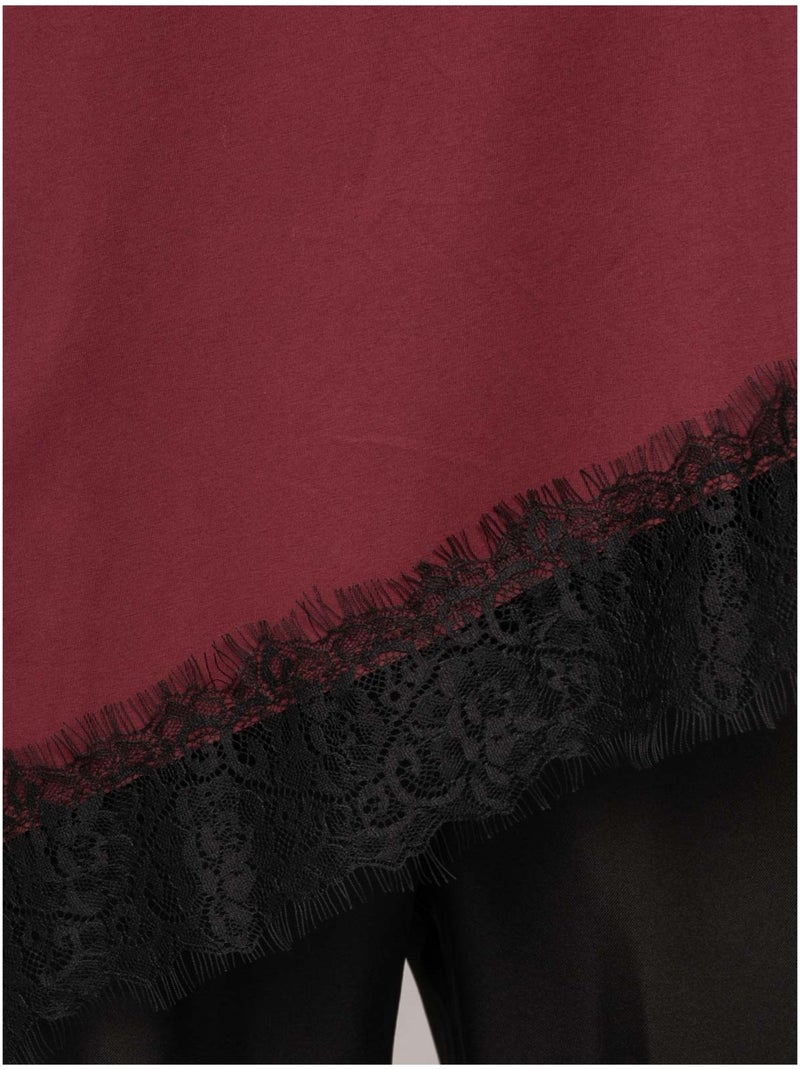 T-shirt oversize asimmetrica con bordo in pizzo forinel Bordeaux - Kiabi