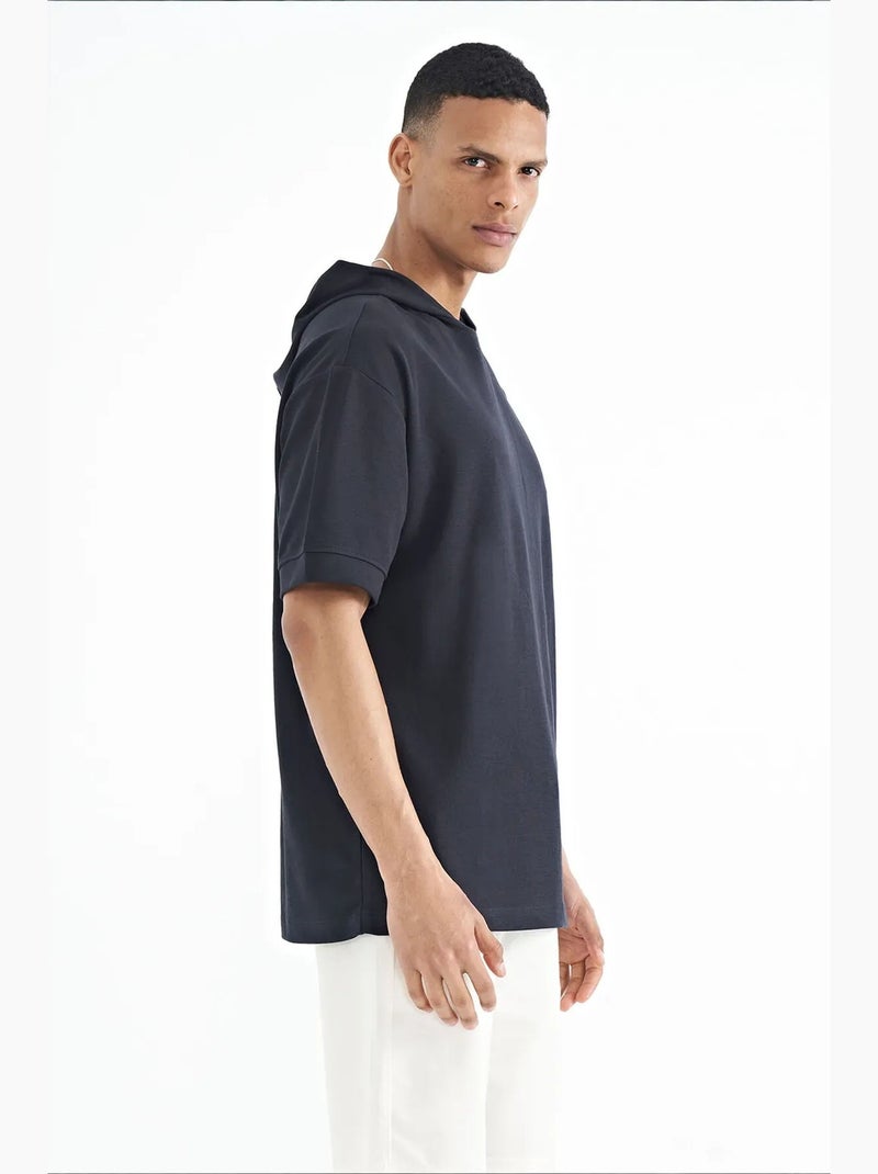 T-shirt oversize con cappuccio e maniche corte tommy Blu marino - Kiabi