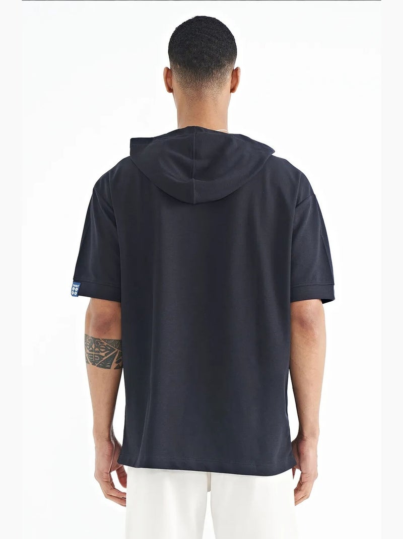 T-shirt oversize con cappuccio e maniche corte tommy Blu marino - Kiabi