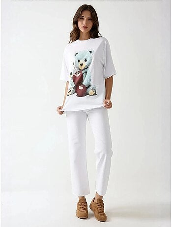 T-shirt oversize con girocollo e stampa hiccup