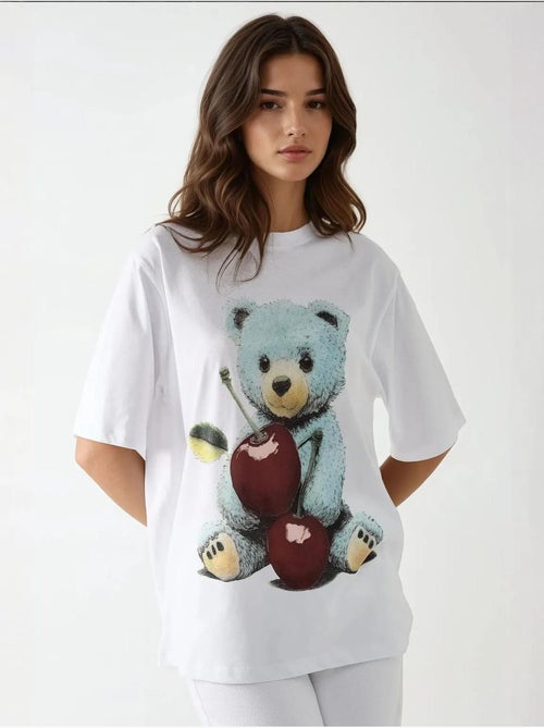 T-shirt oversize con girocollo e stampa hiccup - Kiabi