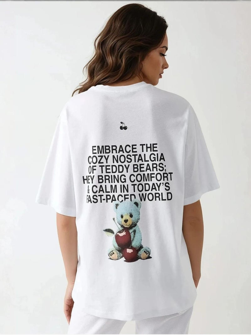 T-shirt oversize con girocollo e stampa hiccup Bianco - Kiabi