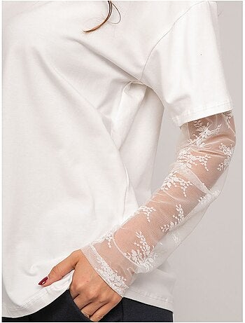 T-shirt oversize con maniche in pizzo falea