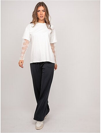 T-shirt oversize con maniche in pizzo falea