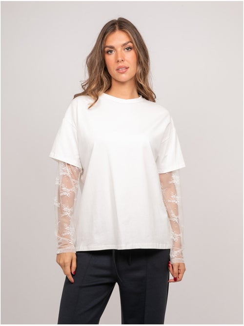 T-shirt oversize con maniche in pizzo falea - Kiabi