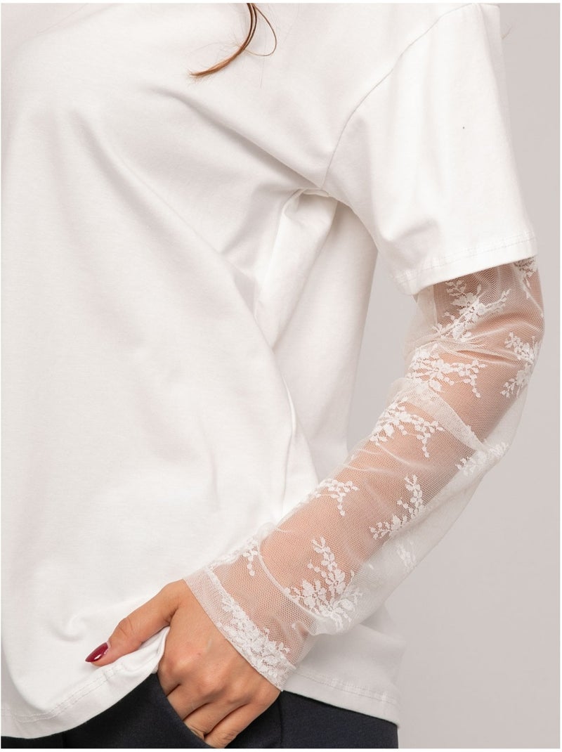 T-shirt oversize con maniche in pizzo falea Bianco - Kiabi