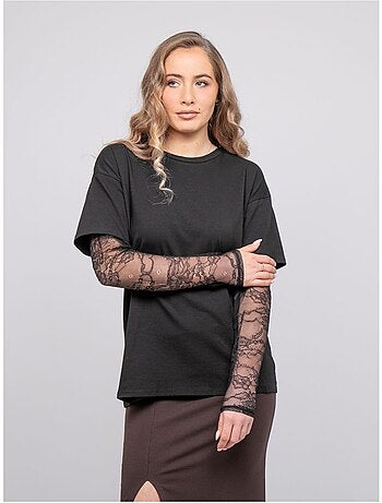 T-shirt oversize con maniche in pizzo falea