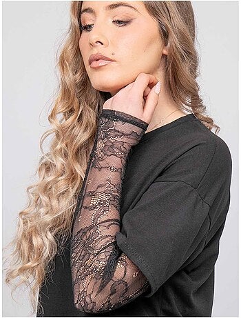 T-shirt oversize con maniche in pizzo falea