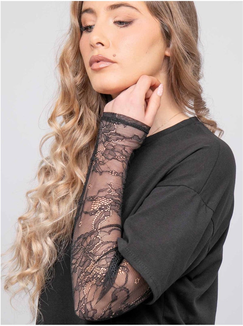 T-shirt oversize con maniche in pizzo falea Nero - Kiabi