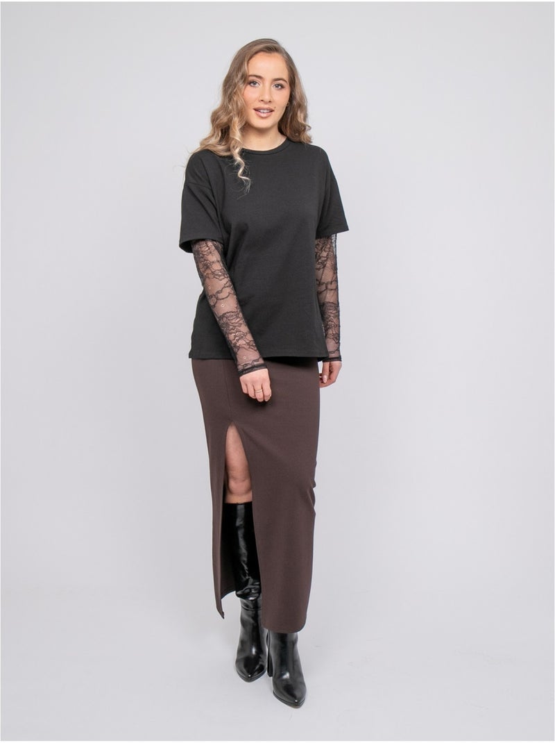 T-shirt oversize con maniche in pizzo falea Nero - Kiabi