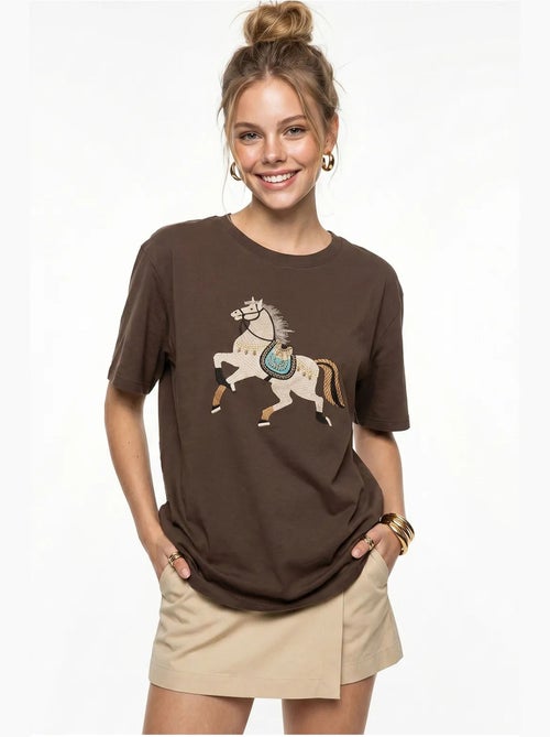 T-shirt oversize con ricamo e paillettes, girocollo lucci - Kiabi