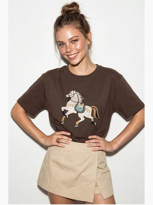 T-shirt oversize con ricamo e paillettes, girocollo lucci - Kiabi