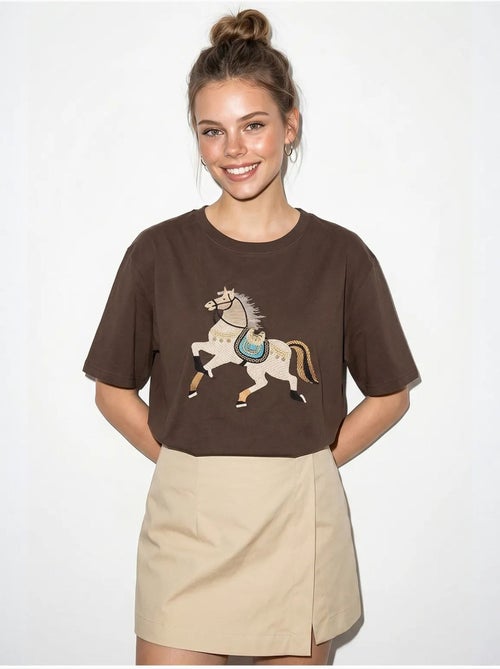 T-shirt oversize con ricamo e paillettes, girocollo lucci - Kiabi