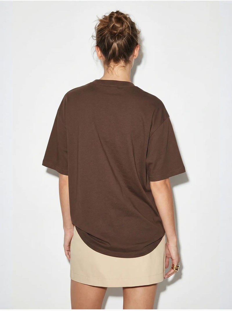T-shirt oversize con ricamo e paillettes, girocollo lucci Marrone - Kiabi