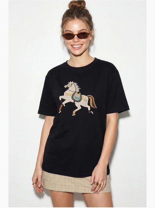 T-shirt oversize con ricamo e paillettes, girocollo lucci - Kiabi