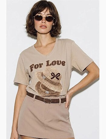 T-shirt oversize con scollo a v e stampa lucci