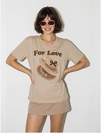 T-shirt oversize con scollo a v e stampa lucci