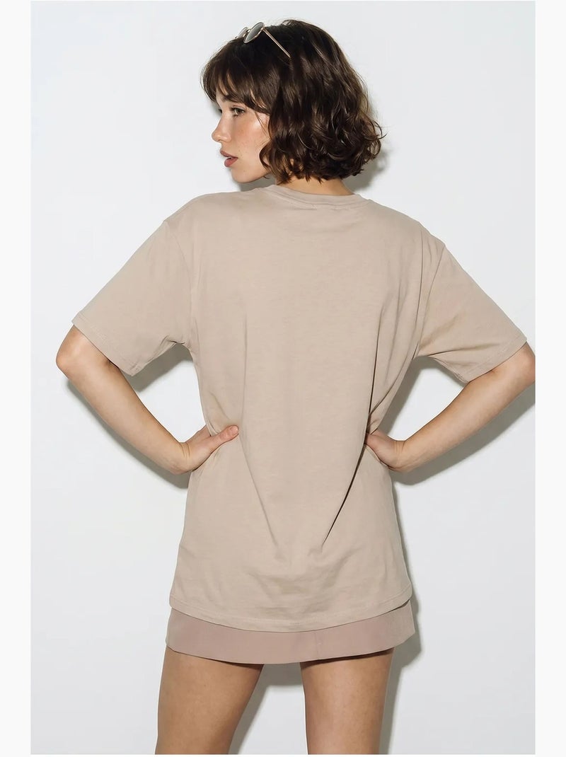 T-shirt oversize con scollo a v e stampa lucci Beige argilla - Kiabi