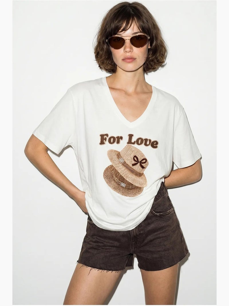 T-shirt oversize con scollo a v e stampa lucci Bianco - Kiabi