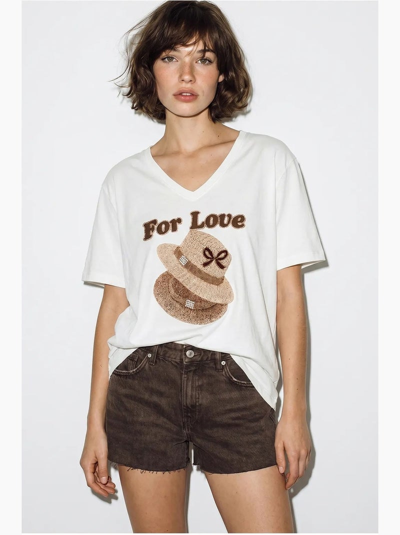 T-shirt oversize con scollo a v e stampa lucci Bianco - Kiabi