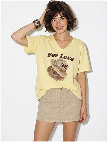 T-shirt oversize con scollo a v e stampa lucci