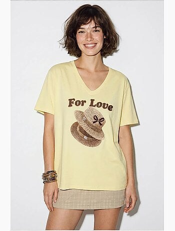 T-shirt oversize con scollo a v e stampa lucci