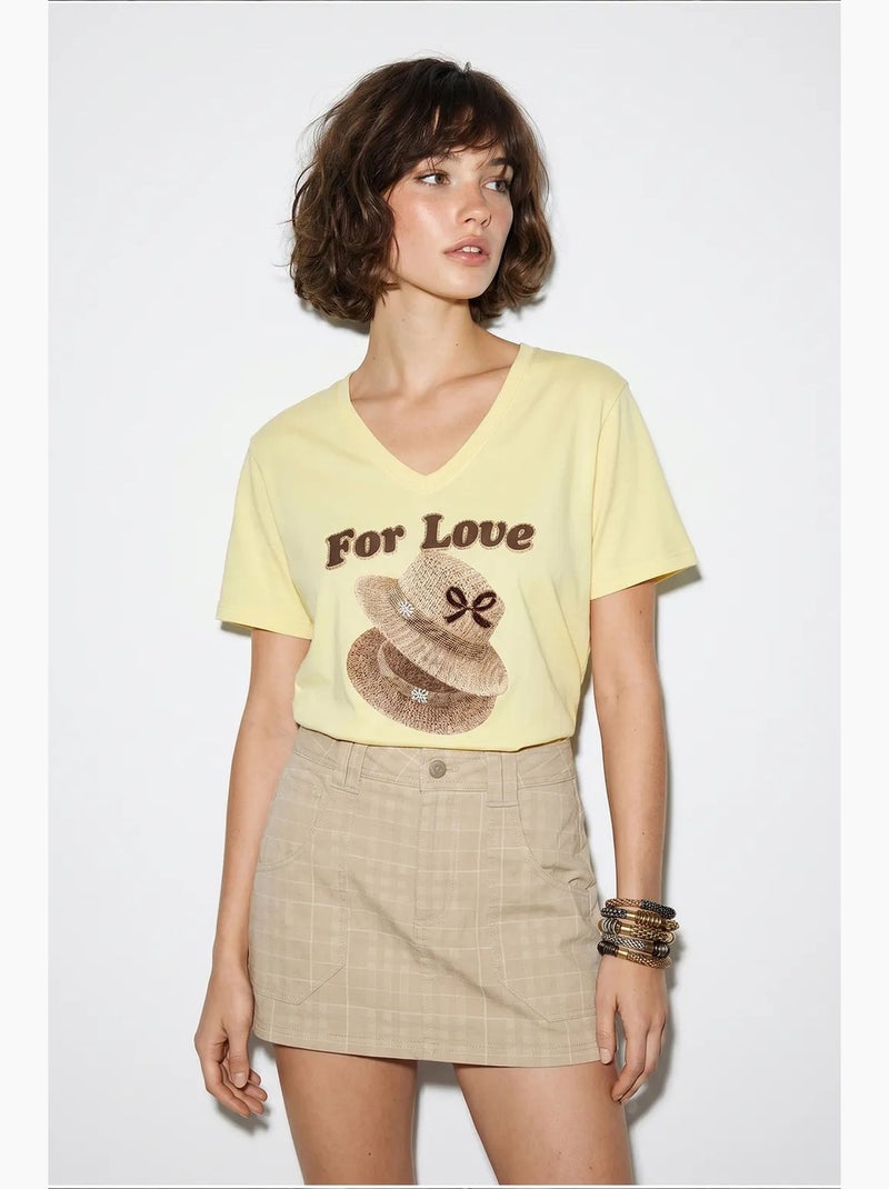 T-shirt oversize con scollo a v e stampa lucci Giallo limone - Kiabi
