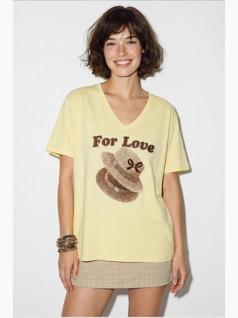 T-shirt oversize con scollo a v e stampa lucci Giallo limone - Kiabi
