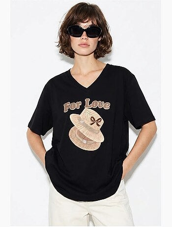 T-shirt oversize con scollo a v e stampa lucci