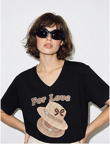 T-shirt oversize con scollo a v e stampa lucci