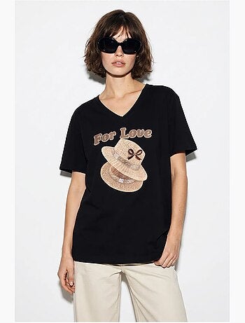 T-shirt oversize con scollo a v e stampa lucci