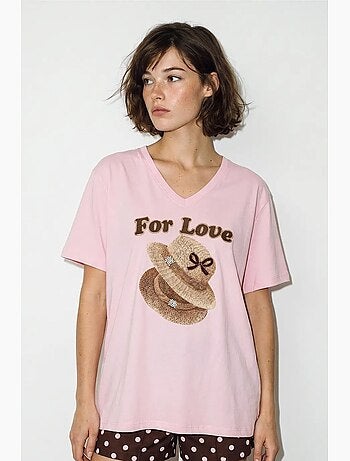 T-shirt oversize con scollo a v e stampa lucci