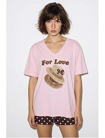 T-shirt oversize con scollo a v e stampa lucci