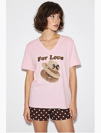 T-shirt oversize con scollo a v e stampa lucci