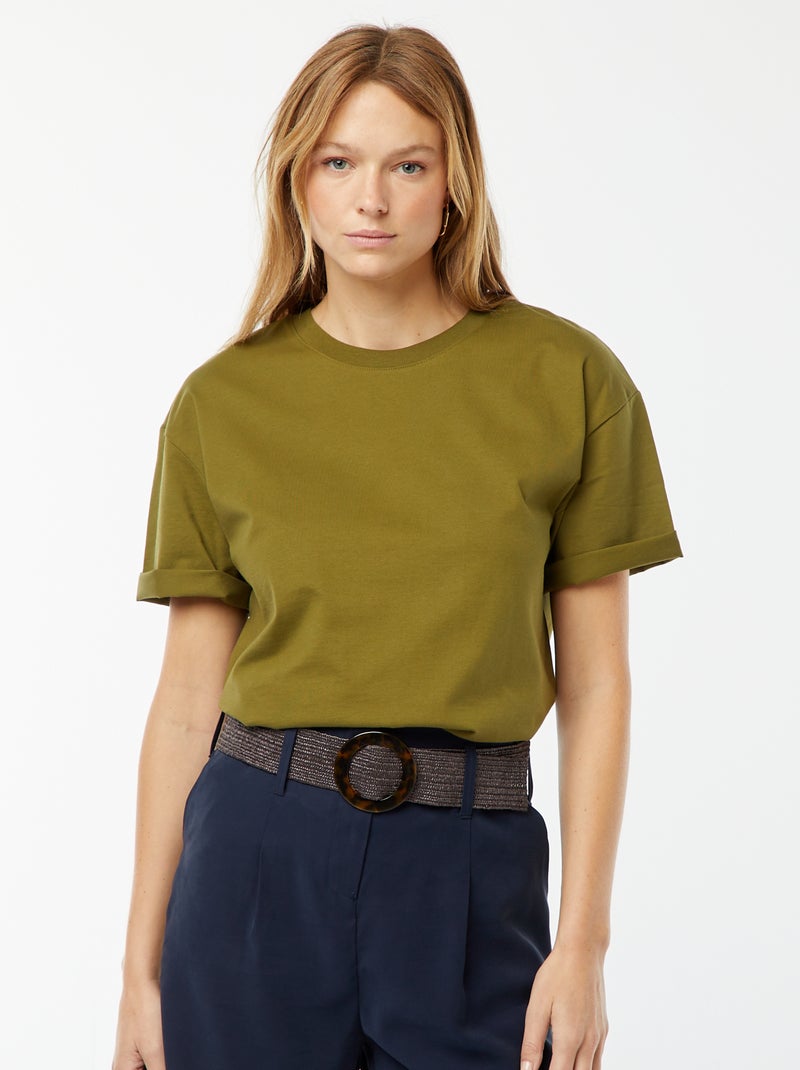 T-shirt oversize con scollo tondo Kaki - Kiabi