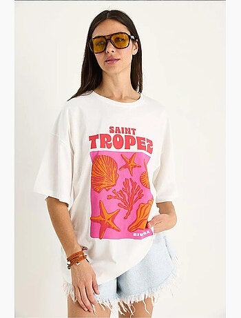 T-shirt oversize con stampa conchiglie in cotone lucci