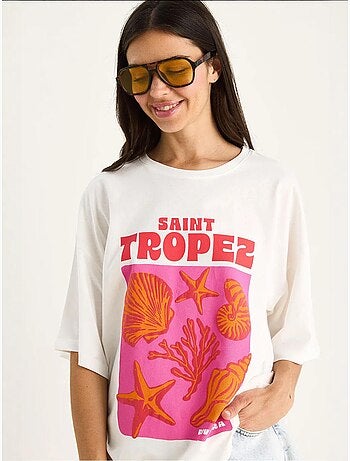 T-shirt oversize con stampa conchiglie in cotone lucci