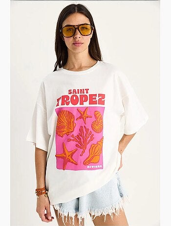 T-shirt oversize con stampa conchiglie in cotone lucci