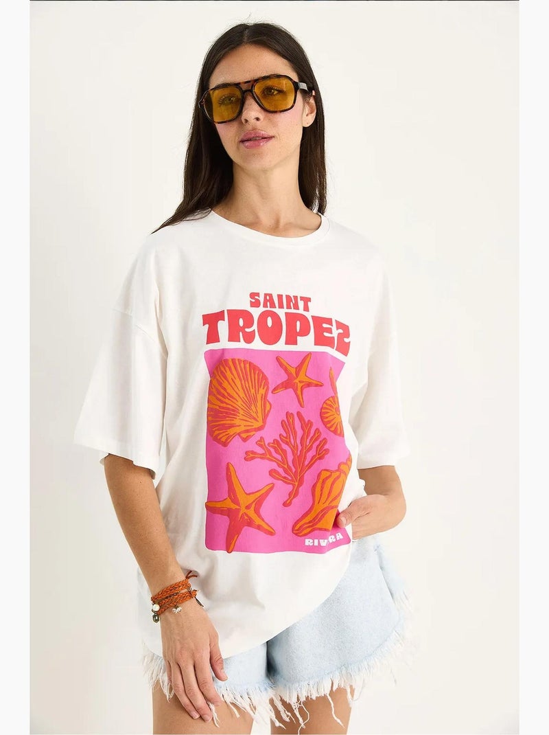 T-shirt oversize con stampa conchiglie in cotone lucci Bianco - Kiabi