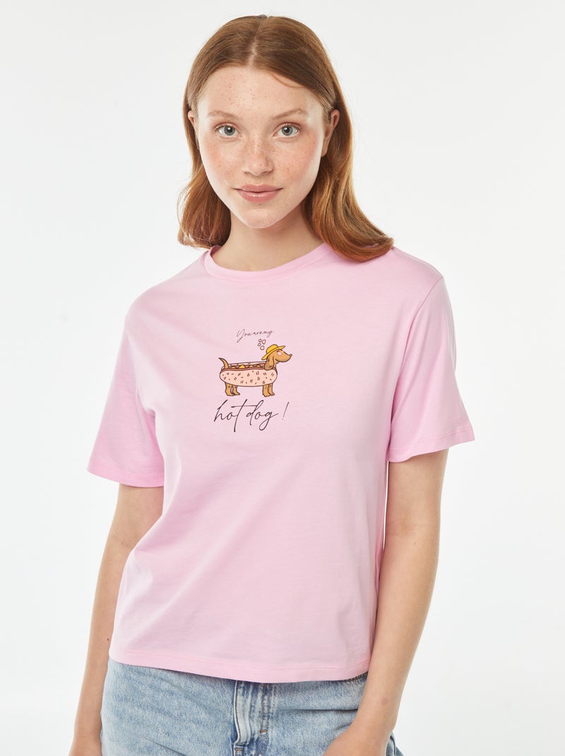 T-shirt oversize con stampa davanti Rosa - Kiabi