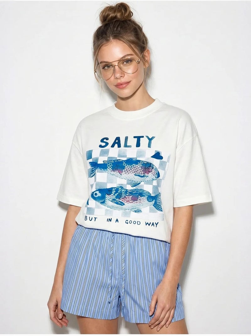 T-shirt oversize con stampa e scollo a girocollo lucci Bianco - Kiabi