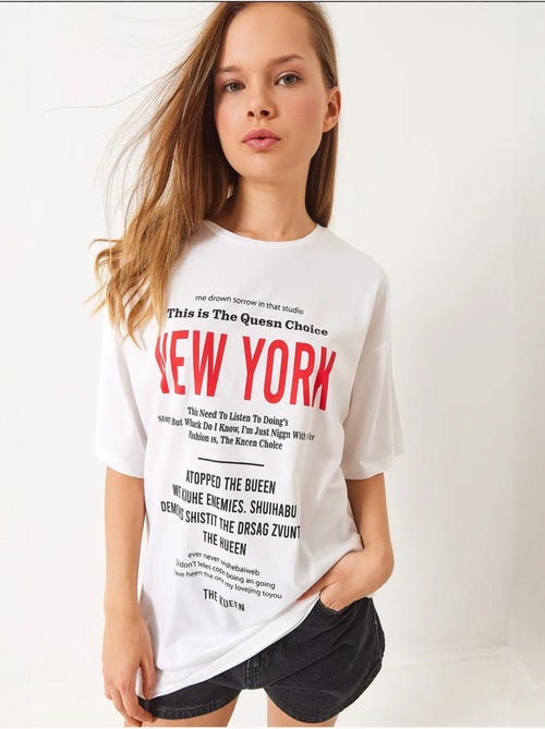 T-shirt oversize con stampa new york lucci - Kiabi