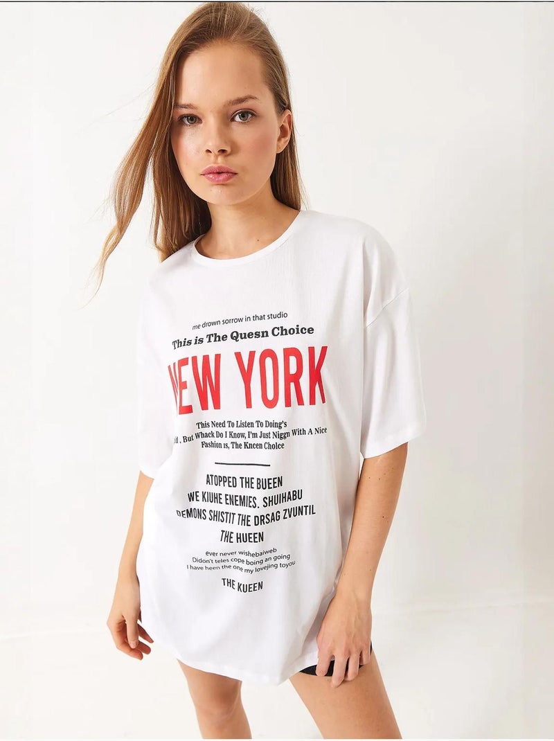 T-shirt oversize con stampa new york lucci Bianco - Kiabi