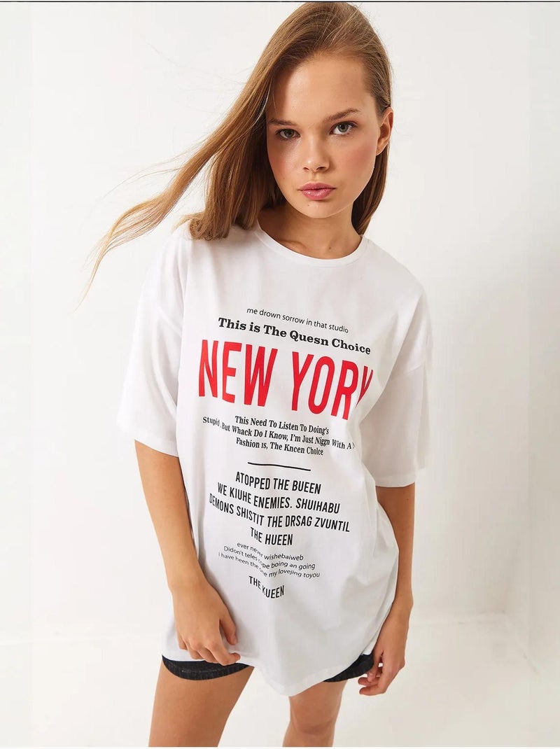 T-shirt oversize con stampa new york lucci Bianco - Kiabi