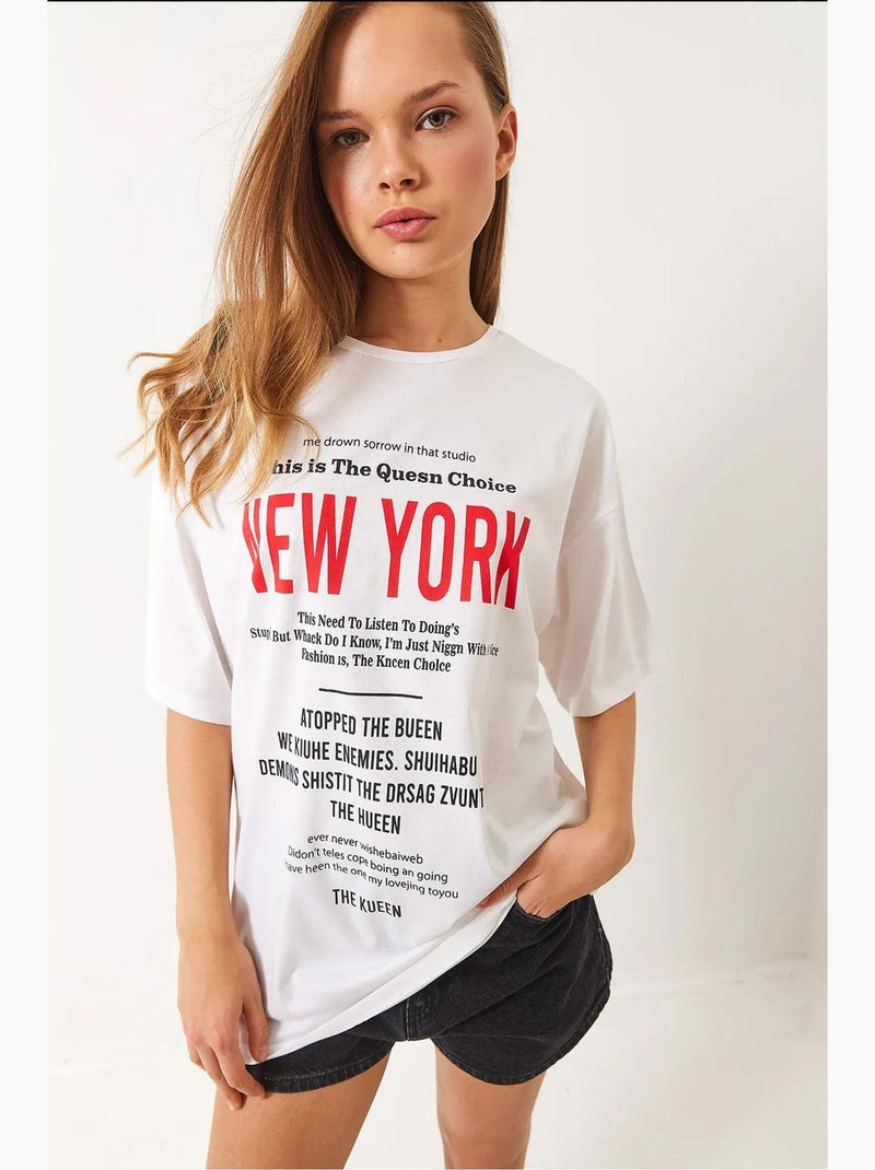 T-shirt oversize con stampa new york lucci Bianco - Kiabi