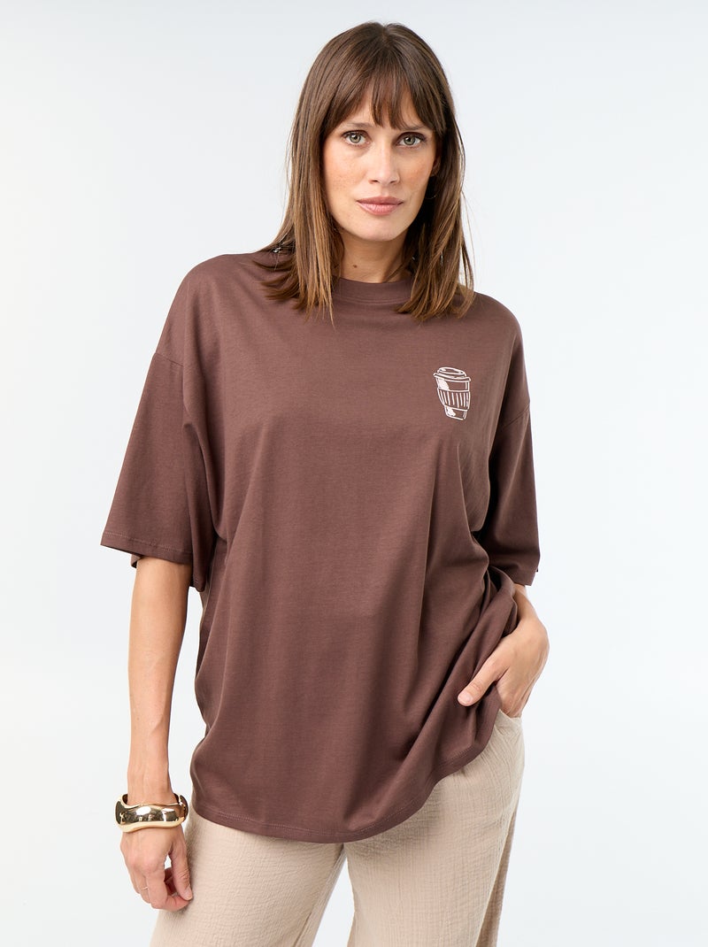 T-shirt oversize con stampa sul retro Marrone - Kiabi