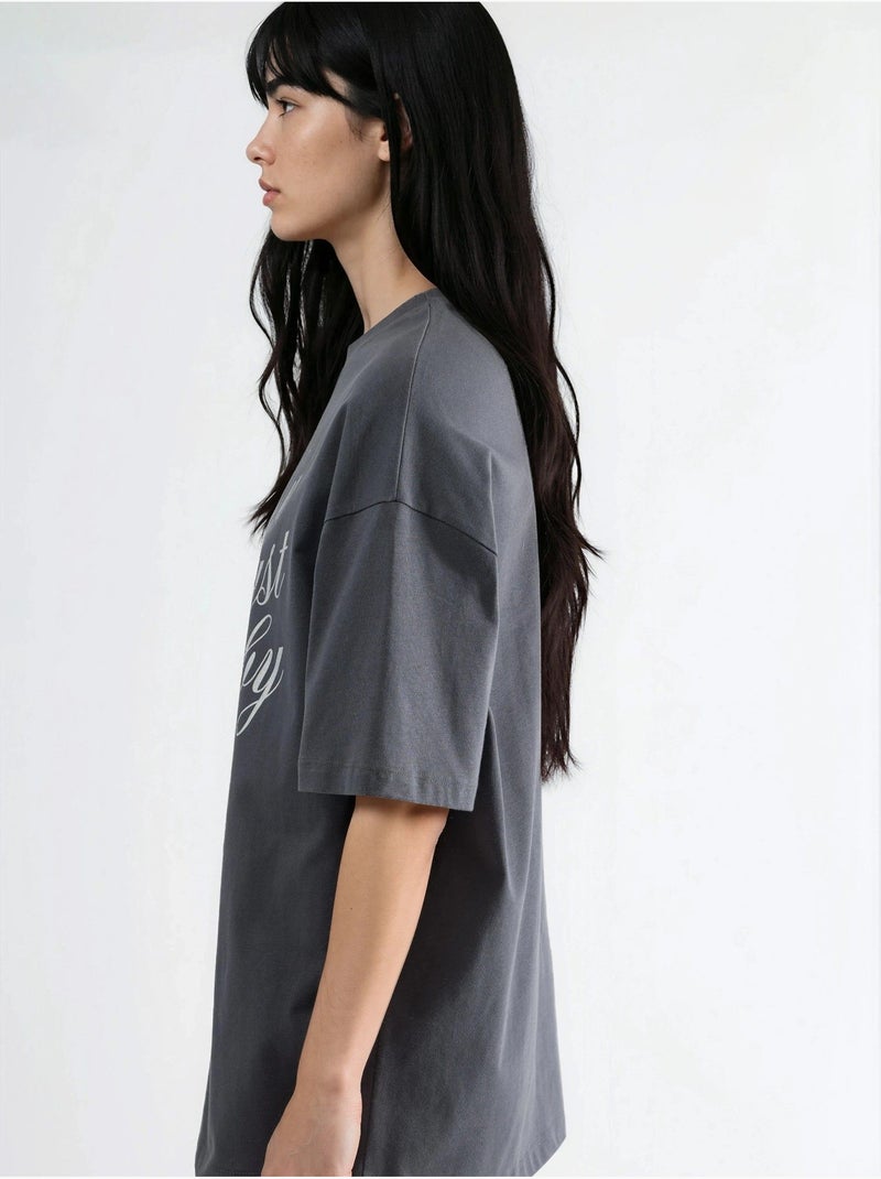 T-shirt oversize con stampa testuale busem Grigio scuro - Kiabi