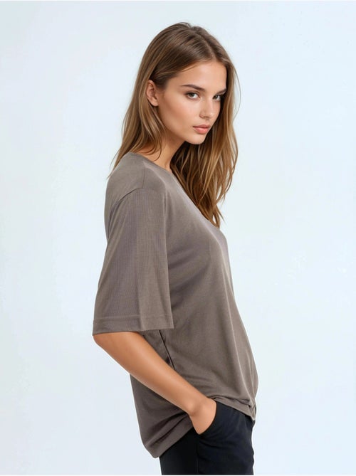 T-shirt oversize girocollo a coste busem - Kiabi T-shirt oversize girocollo a coste busem - Kiabi
